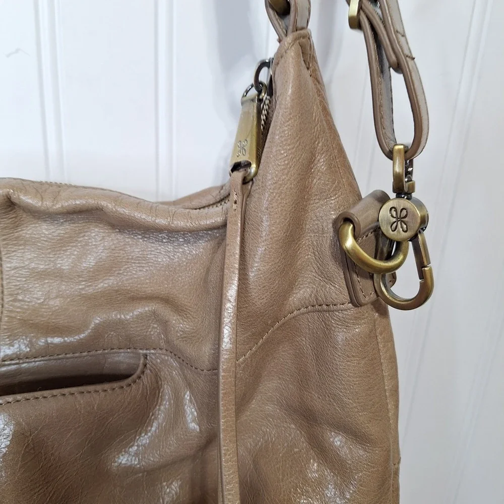 HOBO Liberty Leather Convertible Crossbody‎ Shoulder Bag Tan Large Pockets Zip